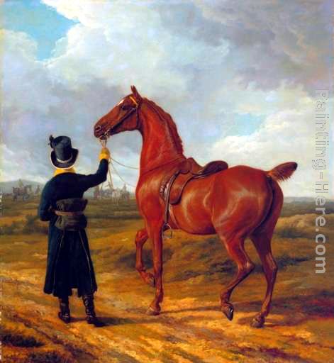 Lord Rivers' Groom Leading a Chestnut Hunter towards a Coursing Party in Hampshire painting - Jacques-Laurent Agasse Lord Rivers' Groom Leading a Chestnut Hunter towards a Coursing Party in Hampshire art painting